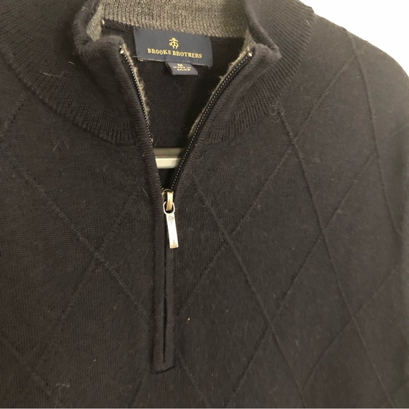 Men’s Brooks Brothers quarter zip merino wool blend black lightweight sweater M - Picture 3 of 9